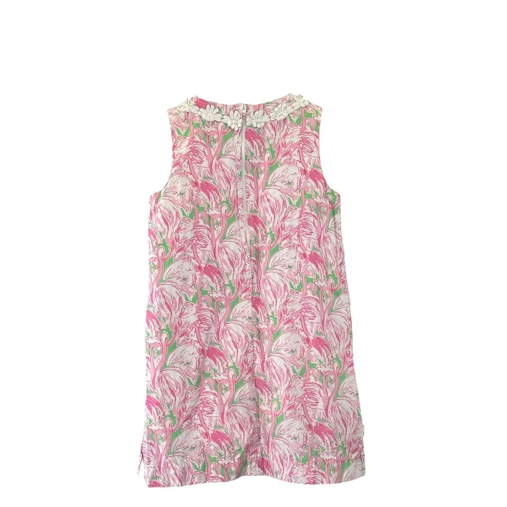 Lilly Pulitzer Shift Dress Girls 10 Pink LIKE_NEW Flamingo Lace Trim Pockets